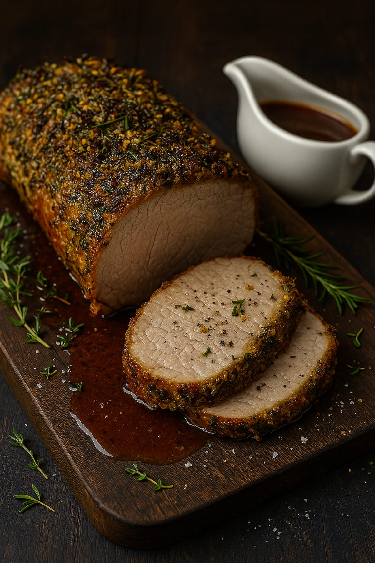 Slika jela 🐖🌿 Svinjski kare u senf–biljnoj kori + sos od pečenja