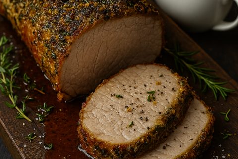 🐖🌿 Svinjski kare u senf–biljnoj kori + sos od pečenja