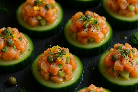 🐟🥑 Tartar od lososa sa avokadom, kaparima i koprom (na krastavac & tost)