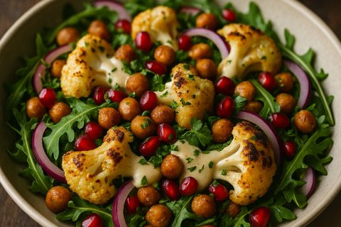 🥗🌰 Topla salata od karfiola i leblebija (tahini–limun dresing & nar)