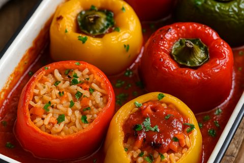 Punjene paprike sa pirinčem i povrćem – zapeči sočne babure u aromatičnom sosu 🌶️🔥
