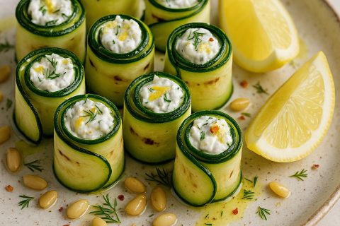 Rolnice od tikvica sa krem sirom i limunom – iseci, urolaj i posluži hladno 🥒🧀