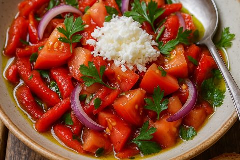 Moravska salata od pečenih paprika i paradajza – ispeci, iseckaj, preliji i posluži 🌶️🍅