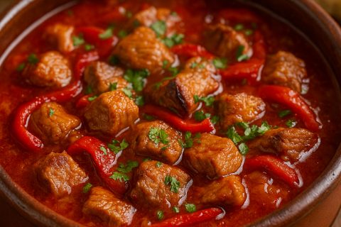 Leskovačka mućkalica iz rerne – zapeči meso i paprike pa sjedini u vatreni sos 🔥🥘