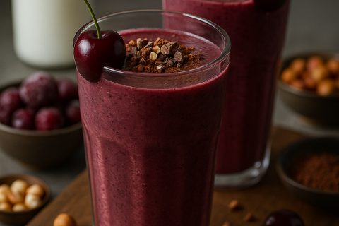 Smuti bomba od višnje, lešnika i kakaa – izblendaj čoko-doručak koji drži do ručka 🍒⚡️