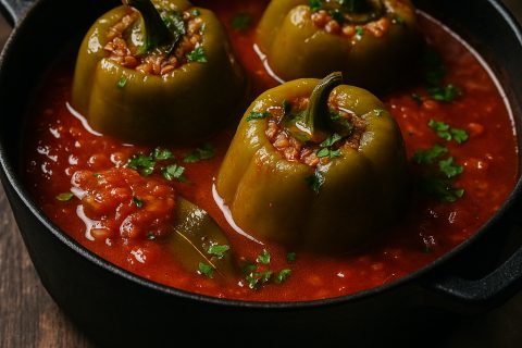 Punjene paprike u paradajz sosu – napuni, krčkaj i posluži domaći klasik 🍅🫑