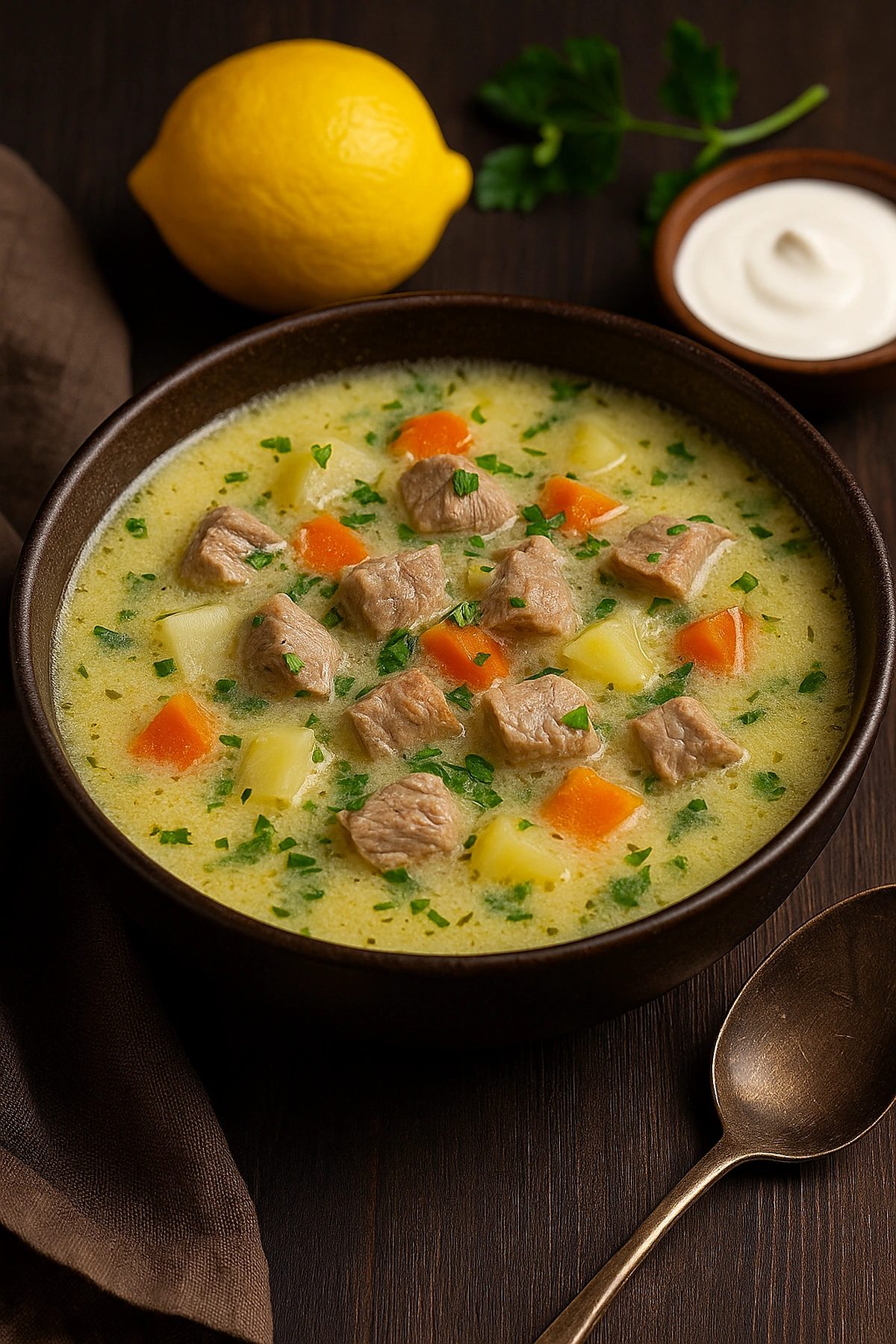 Slika jela Teleća čorba sa povrćem i limunom 🍲🐮