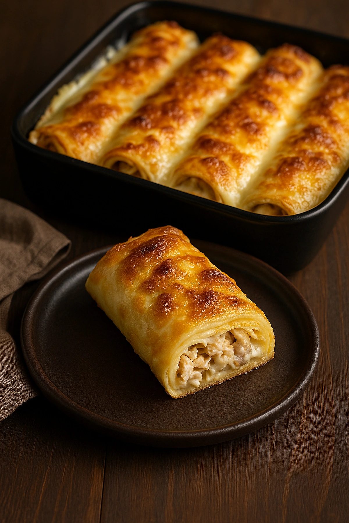 Slika jela Gurmanske punjene palačinke sa piletinom i pečurkama – kremasti užitak iz rerne 🥞🍗