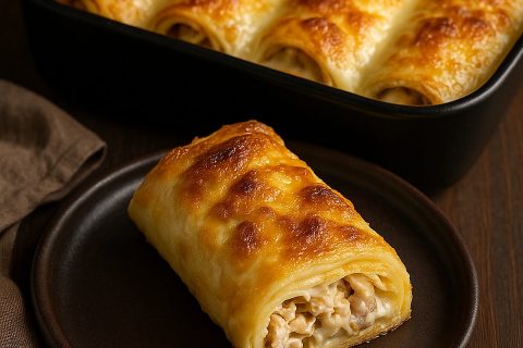 Gurmanske punjene palačinke sa piletinom i pečurkama – kremasti užitak iz rerne 🥞🍗