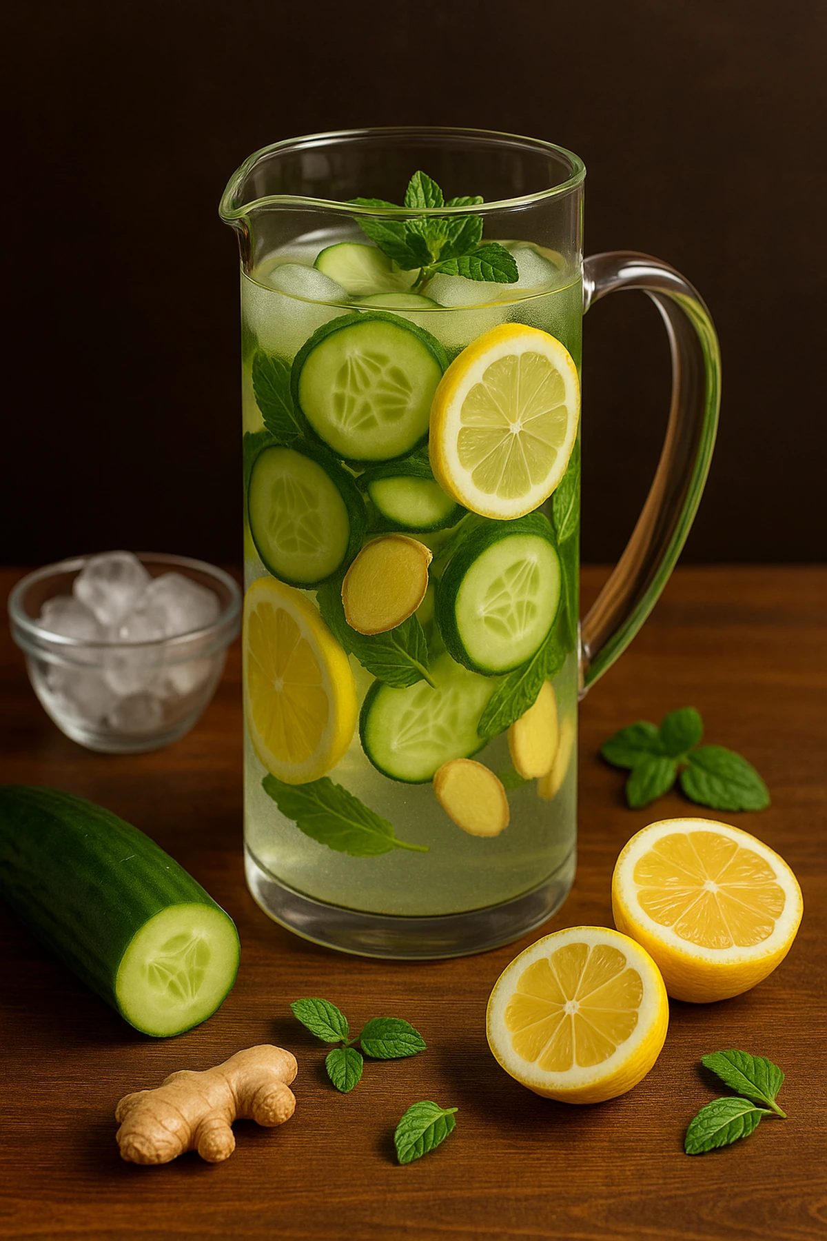 Slika jela Detox voda sa krastavcem, limunom i đumbirom – osveži, hidrira, pokrene 🍋🥒