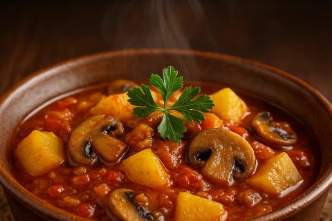 Posni gulaš sa pečurkama i krompirom – gust, mirisan i pun ukusa 🍄🥔