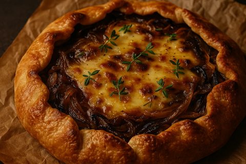 Galeta sa dimljenim sirom, karamelizovanim crnim lukom i timijanom – rustika sa karakterom 🥧🧅