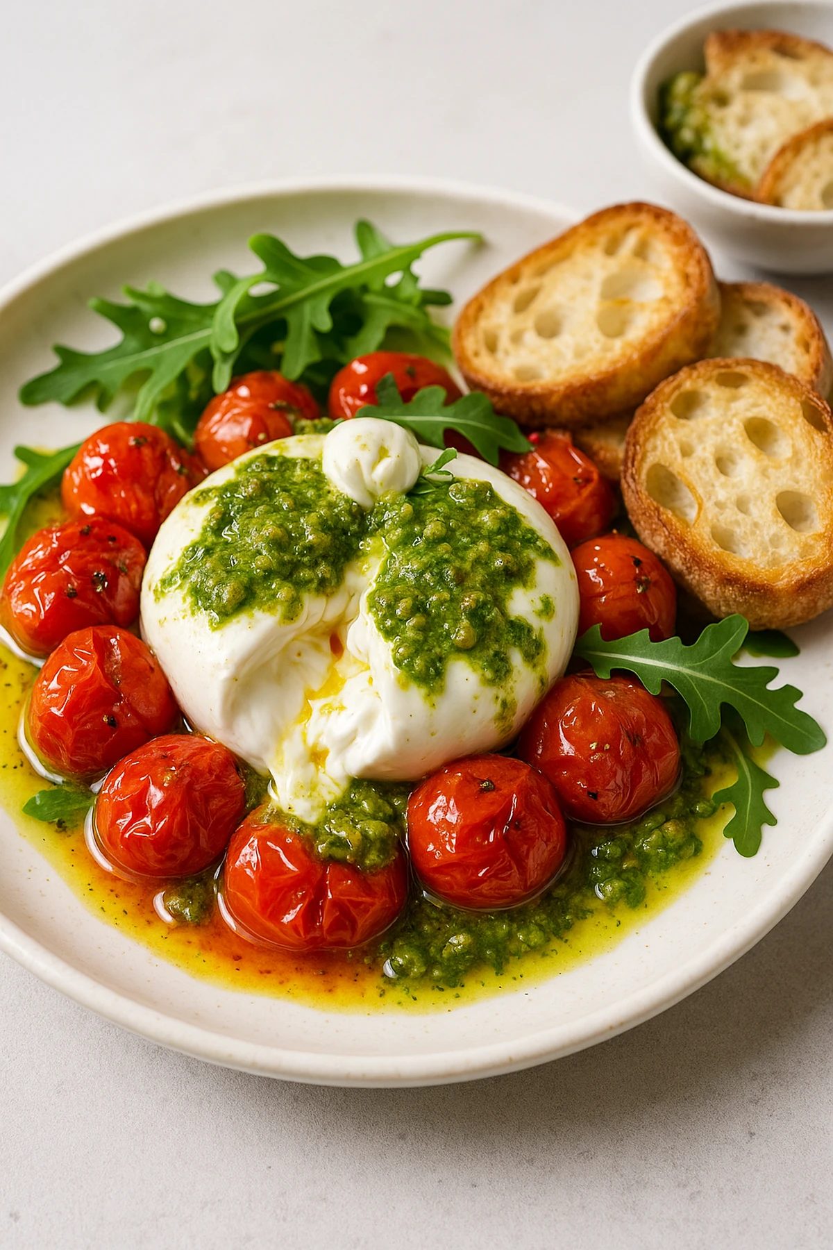 Slika jela Burrata caprese sa pečenim čeri paradajzom i pestačem 🌿🍅🤍