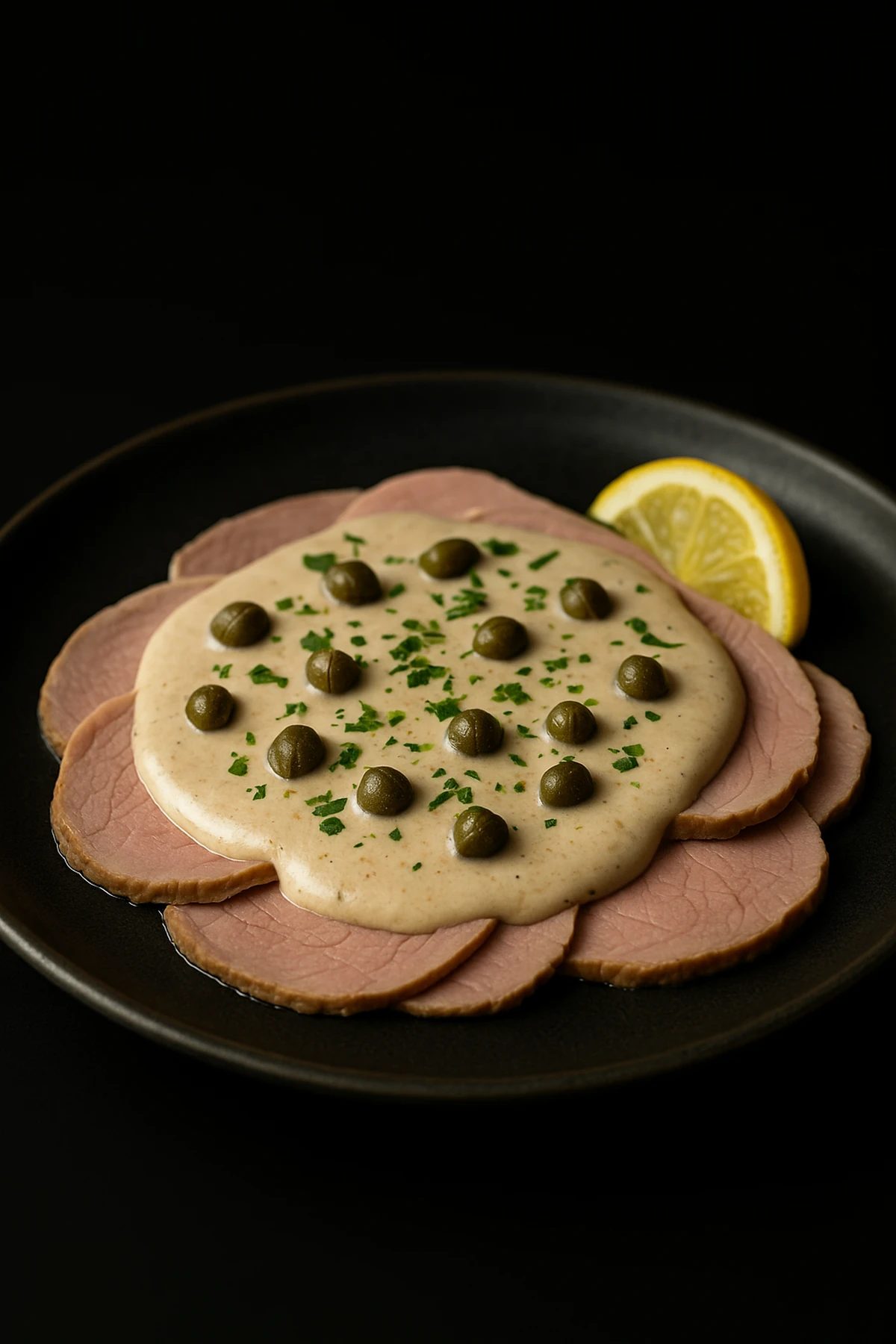 Slika jela Vitello tonnato – hladno juneće pečenje sa tuna-kaper sosom 🐄🐟