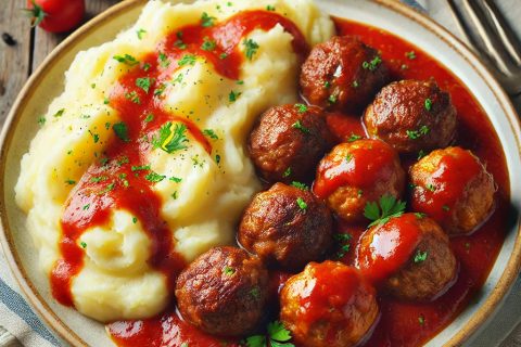 Recept za ćufte u paradajz sosu sa pire krompirom