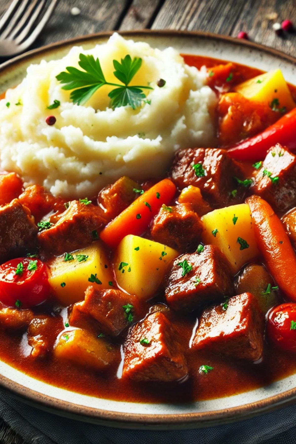 Slika jela Recept za svinjski gulaš sa pire krompirom
