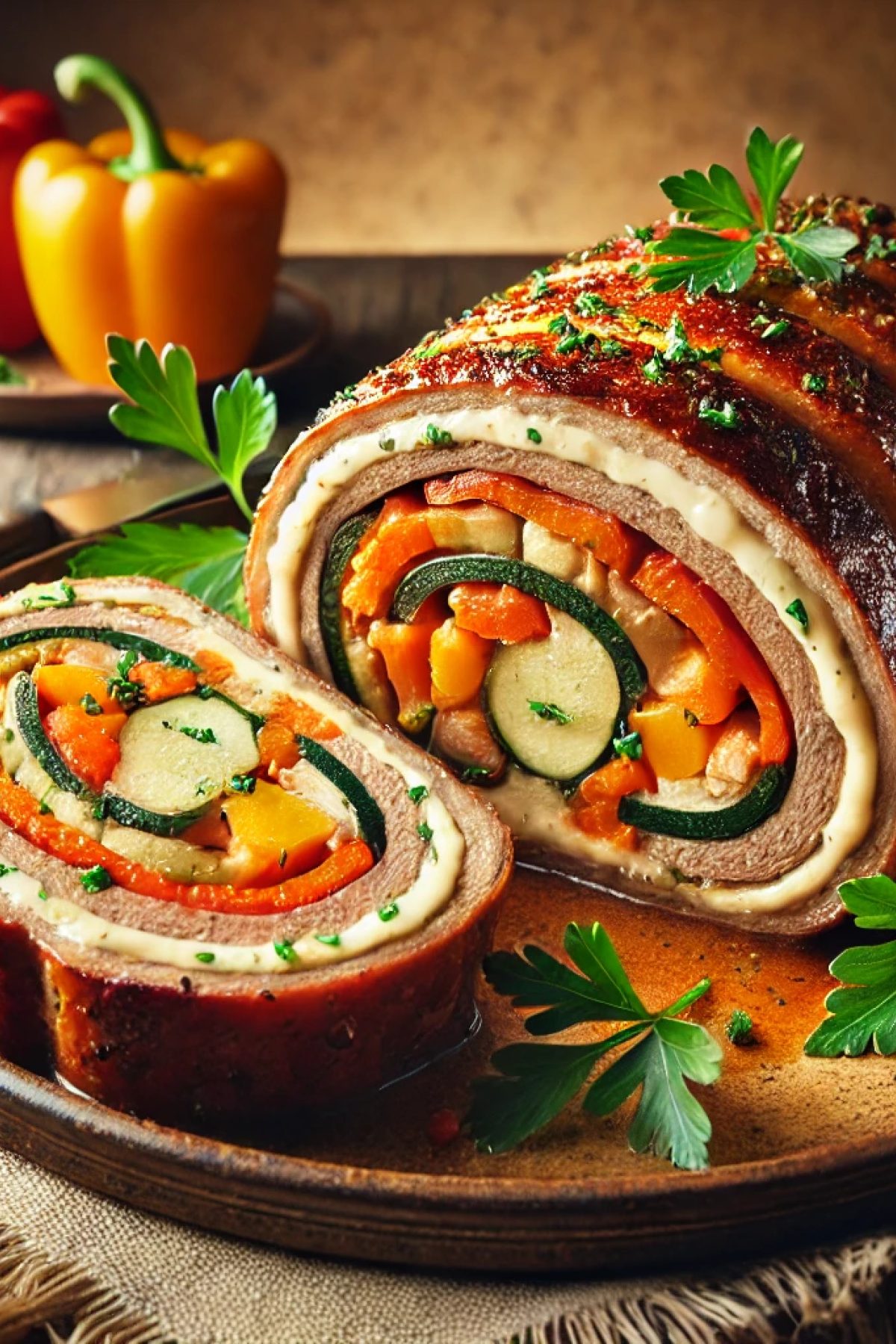 Slika jela Recept za Mesni Rolat sa Punjenjem od Sira i Povrća
