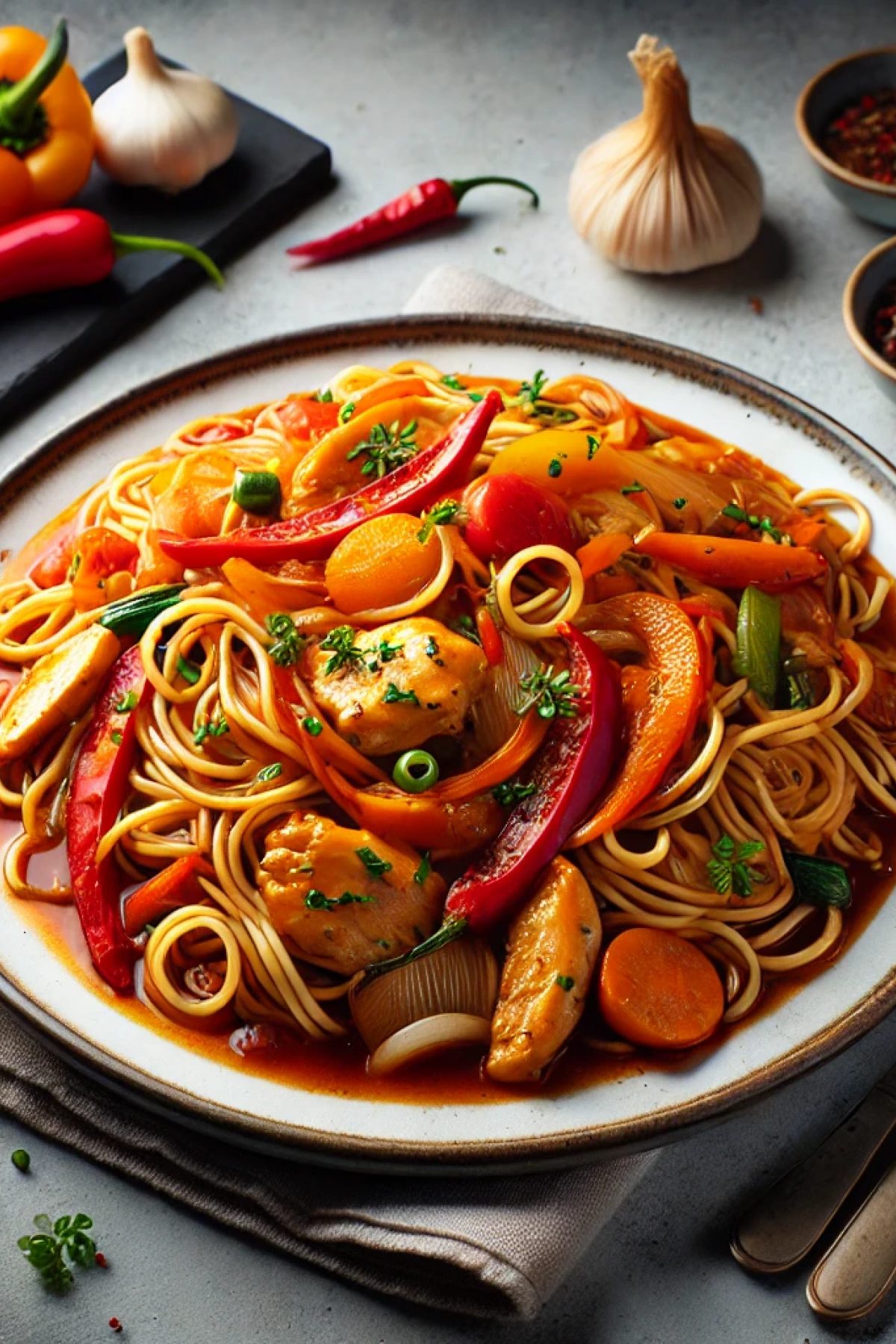 Slika jela Recept za Bami Pangang (Prženi Rezanci sa Sosom od Paradajza)