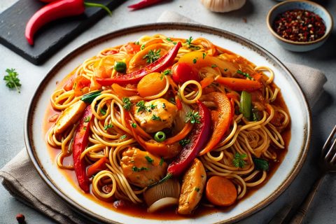 Recept za Bami Pangang (Prženi Rezanci sa Sosom od Paradajza)