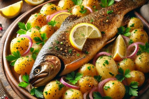 Pečena Pastrmka sa Krompir Salatom