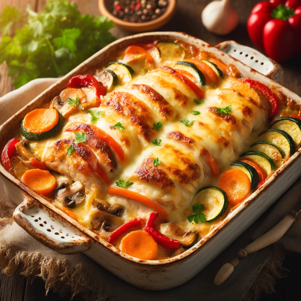 Gratinirani Pileći Fileti sa Povrćem i Kačkavaljem