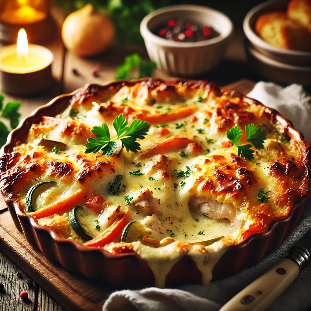 Kremasti Pileći Gratin sa Povrćem i Sirom