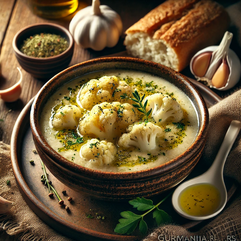 🥣 Krem čorba od pečenog belog luka i karfiola – Baršunasta i mirisna