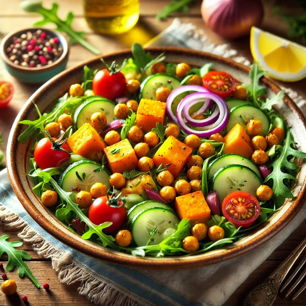 🥗 Hrskava salata sa pečenim batatom i leblebijama – Zdravo i posno!