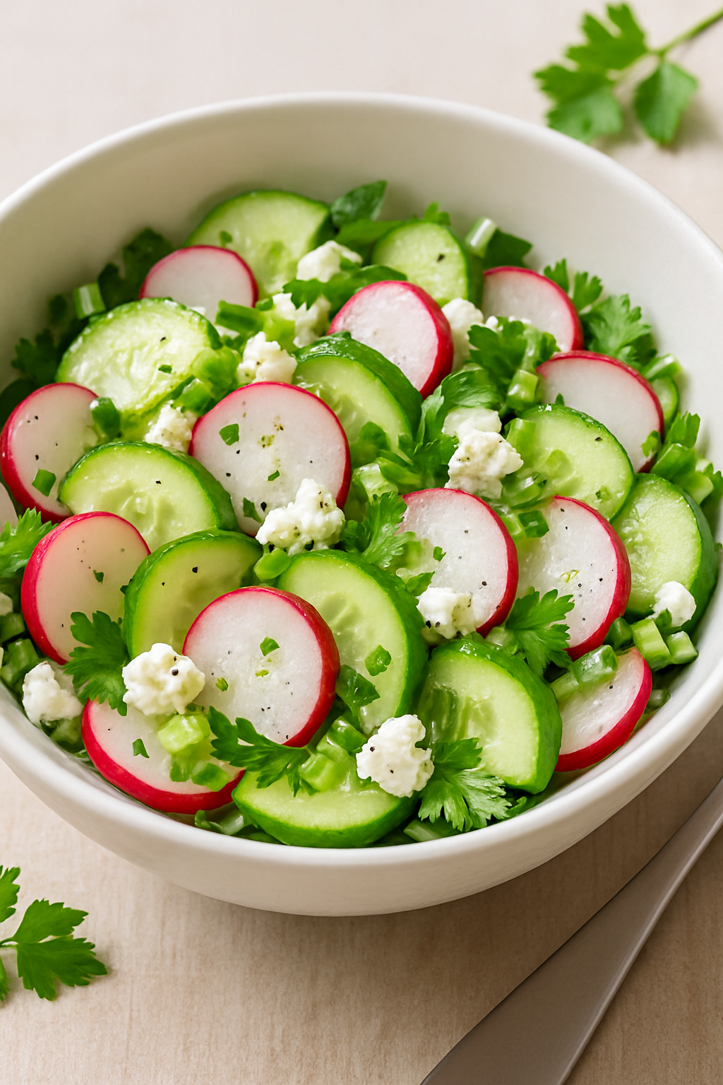 🥗🌸 Prolećna salata sa rotkvicama, krastavcem i mladim sirom