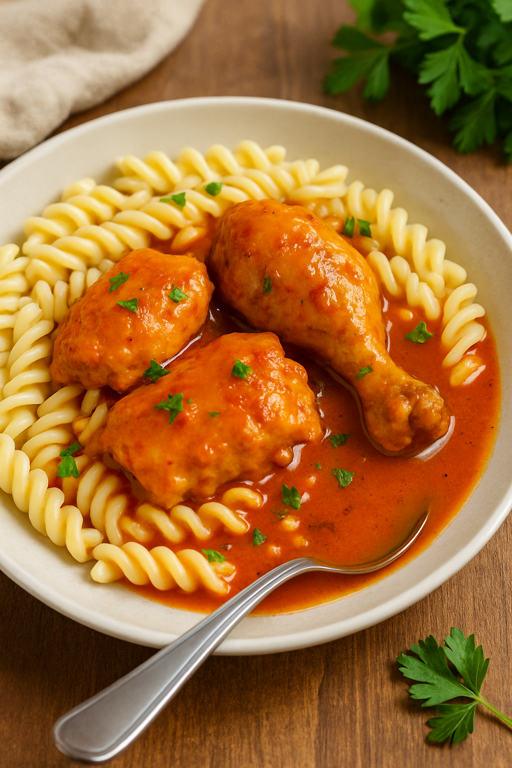 🍗🥘 Pileći paprikaš sa testeninom – domaće, sočno i puno ukusa