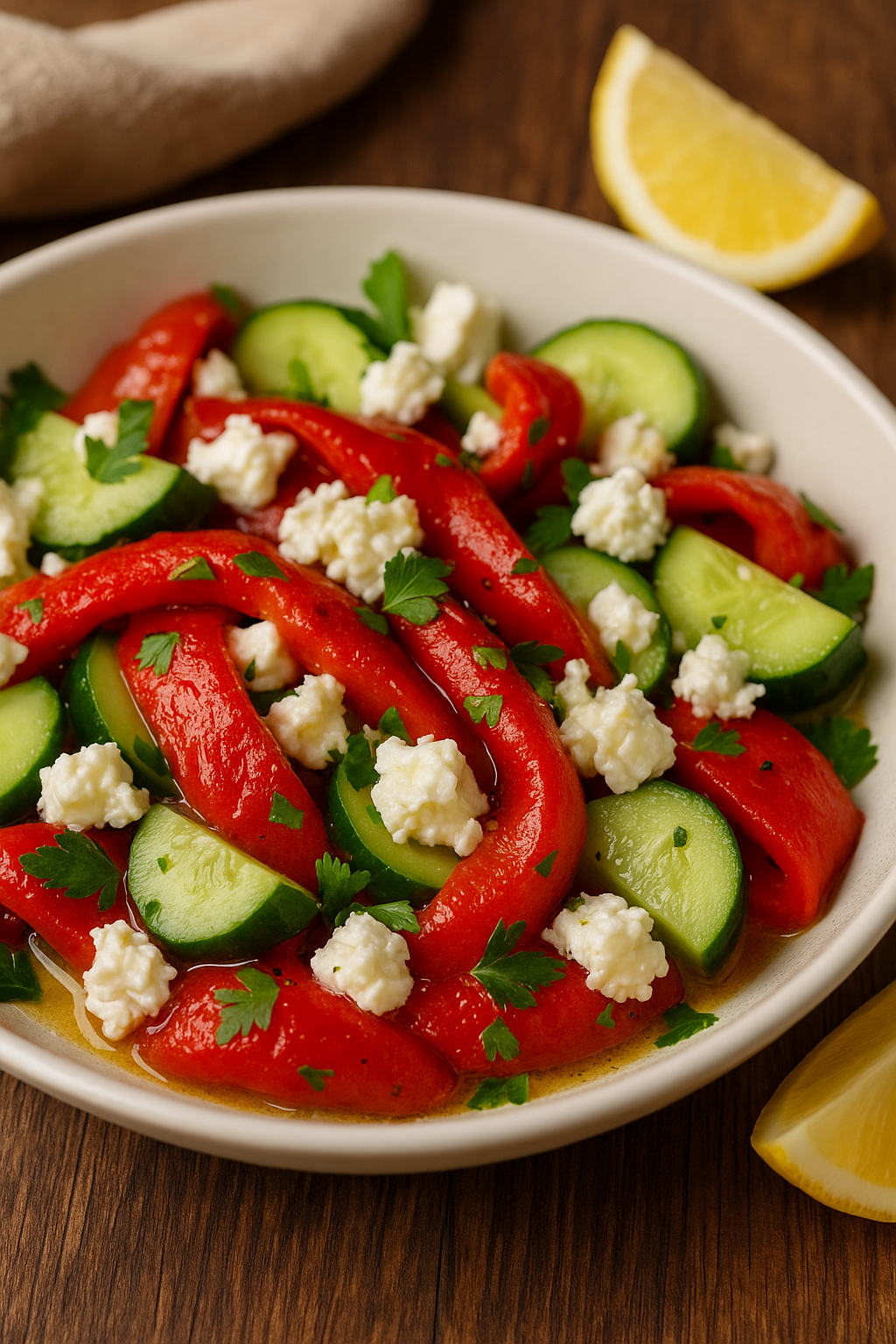 🥒 Balkanska salata sa pečenim paprikama i mladim sirom – slano, sveže i miriše na leto