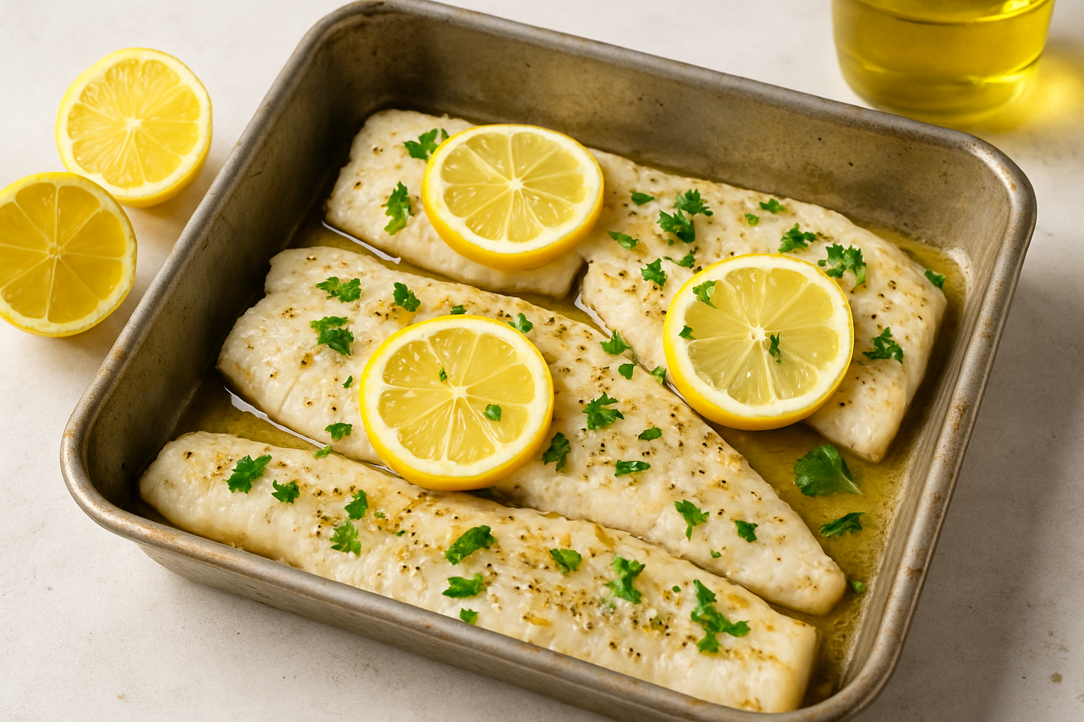 🐟 Fileti oslića iz rerne sa belim lukom i limunom – lagano, aromatično, bez greške