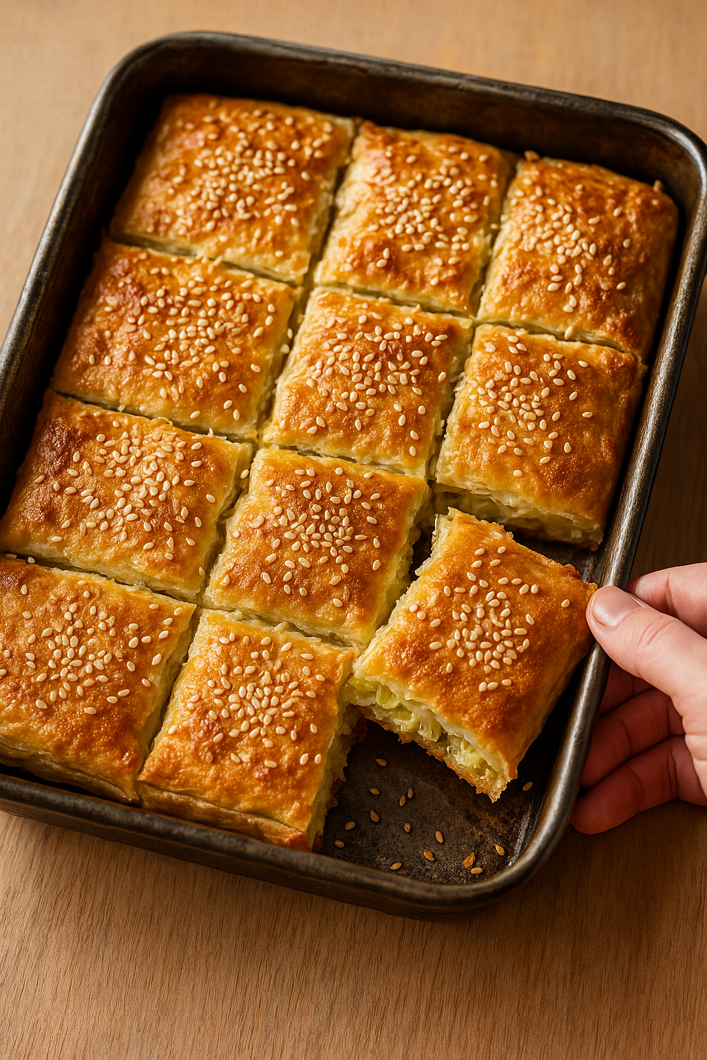 🧅 Pita sa prazilukom i susamom – bez razvijanja, bez jaja, a sočna i mirisna