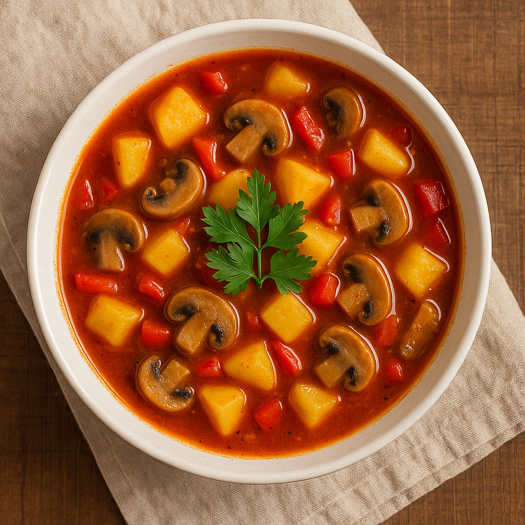 🥘 Posna paprikaš čorba sa krompirom i šampinjonima – zasiti, greje i miriše domaće