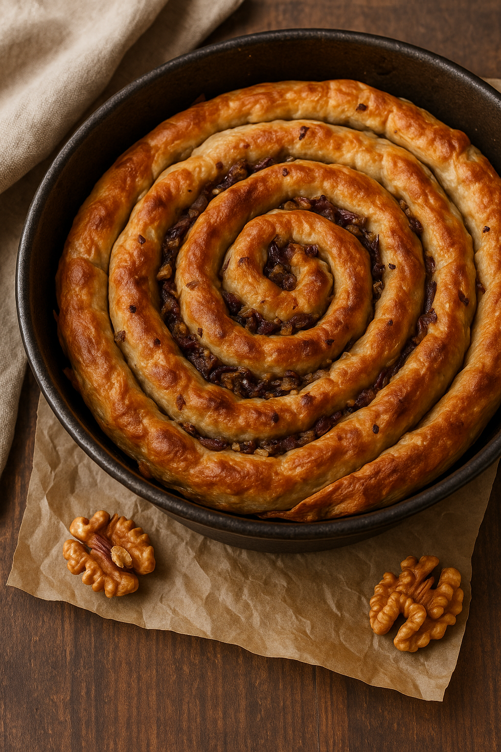 🌰 Slana pita sa orasima i crvenim lukom – mekana, topla, sa zapečenom aromom