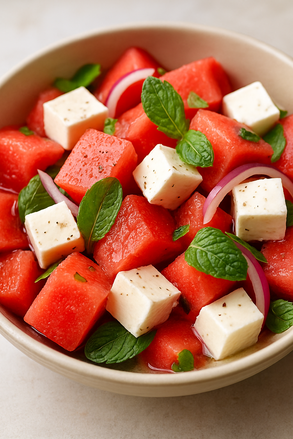 🍉 Lubenica & feta salata sa mentom – ultraosvežavajuća, slana-slatka bomba
