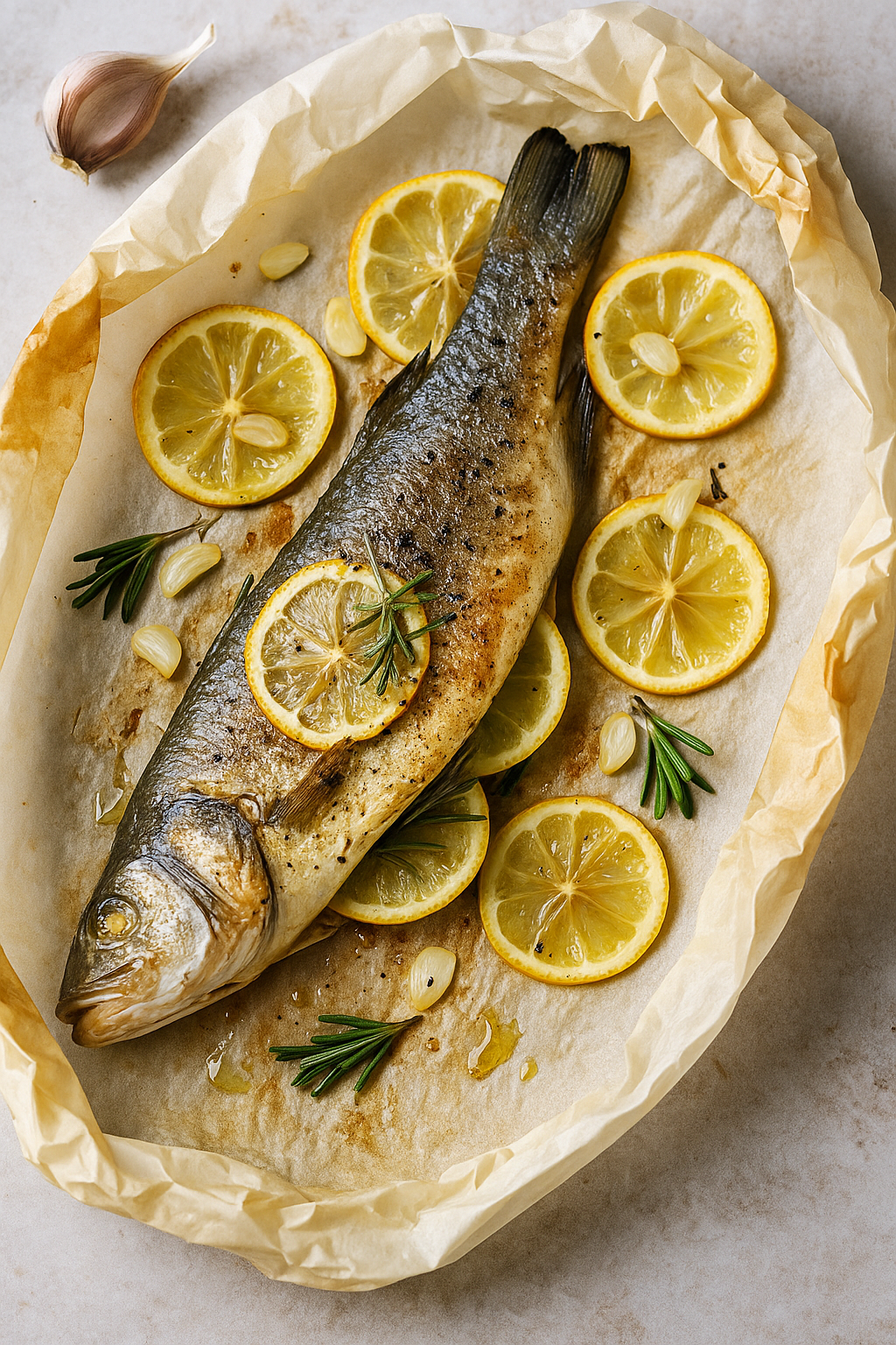 🐟 Brancin pečen u papiru sa limunom i začinima – čist ukus mora