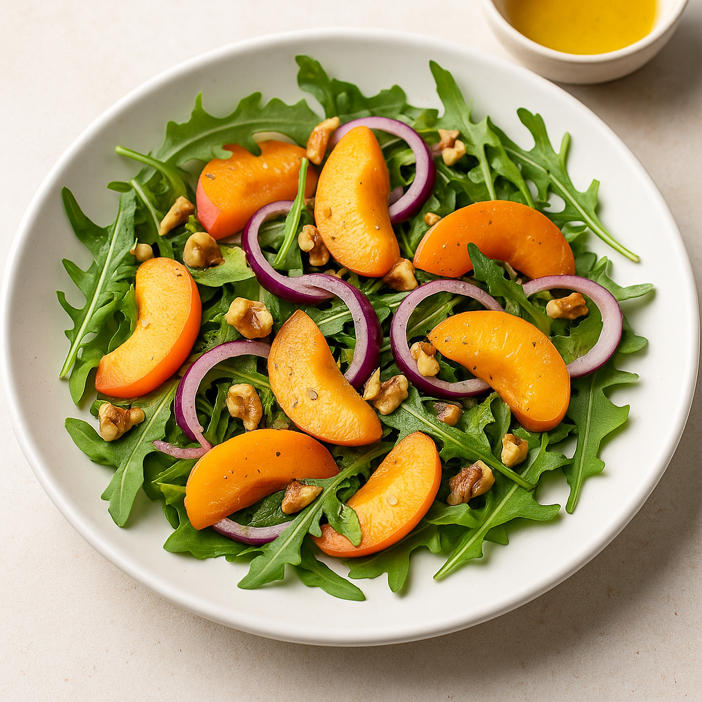 🍑 Letnja salata sa kajsijama, rukolom i orasima – slatko-slani balans za svaki dan