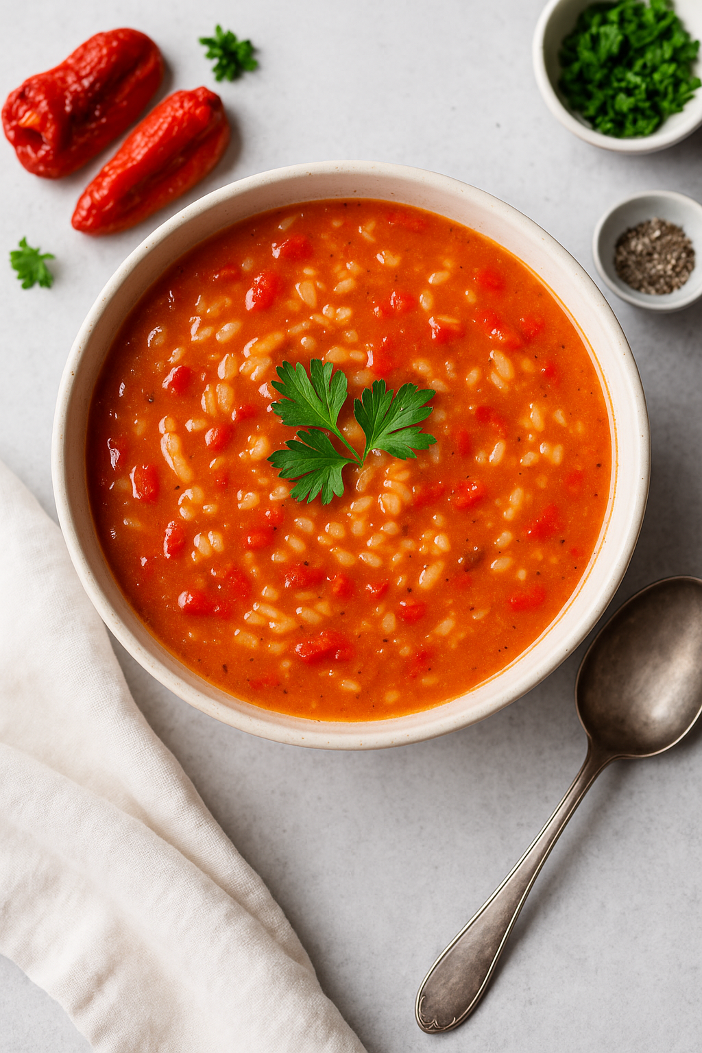 🍲 Čorba od pečene paprike i pirinča – kremasto, toplo, utešno