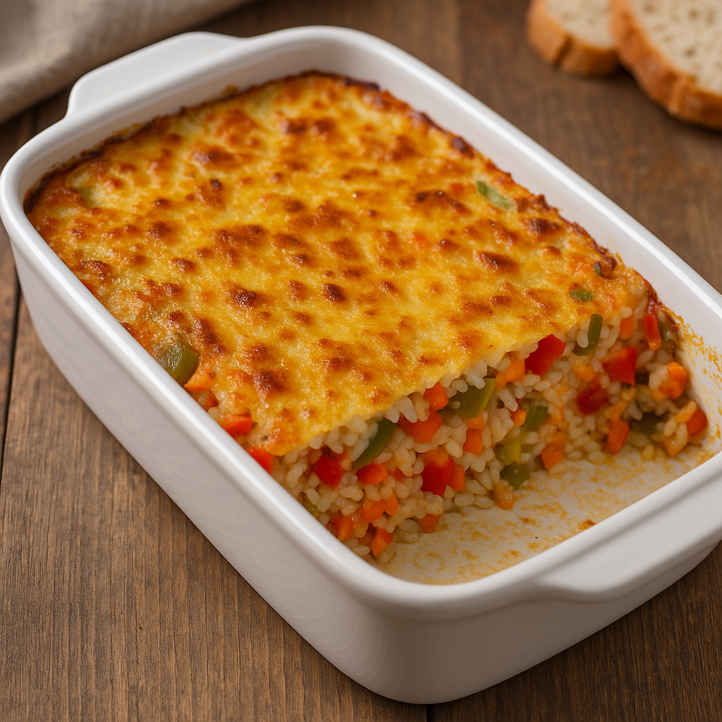 🥘 Musaka sa pirinčem i povrćem – bez mesa, bogatog ukusa, zapečeno do zlatne korice