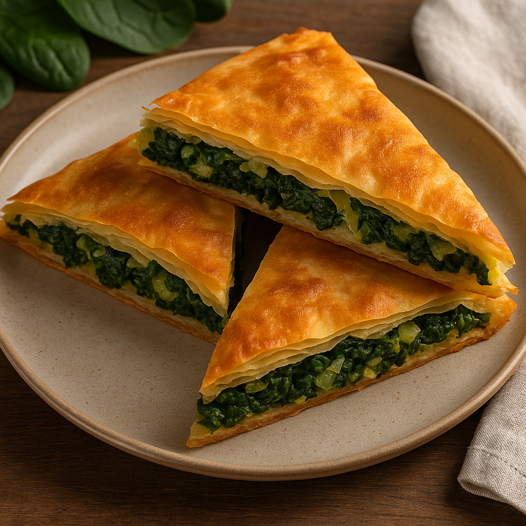 🌿 Posna pita sa spanaćem i prazilukom – mirisna, zlatna, bez jaja