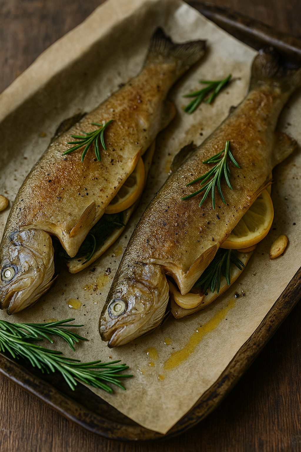 🐟 Pečena pastrmka sa limunom i ruzmarinom – sveža, mirisna, gotova za 30 minuta