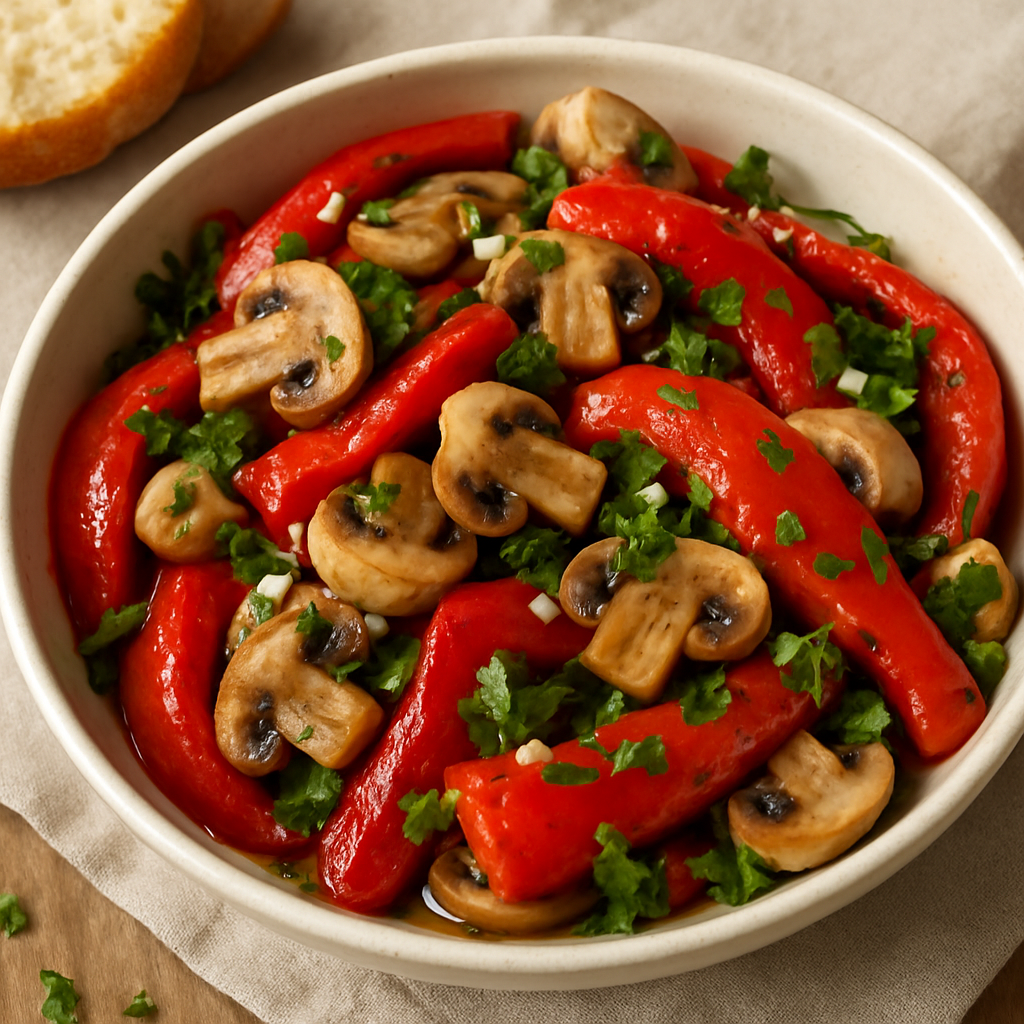 🥗 Salata od pečenih paprika, pečuraka i belog luka
