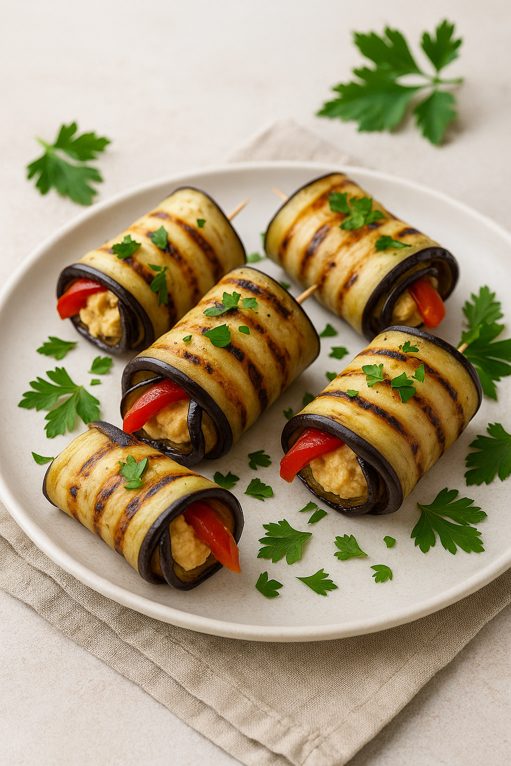 🥒 Rolnice od patlidžana sa humusom i pečenom paprikom