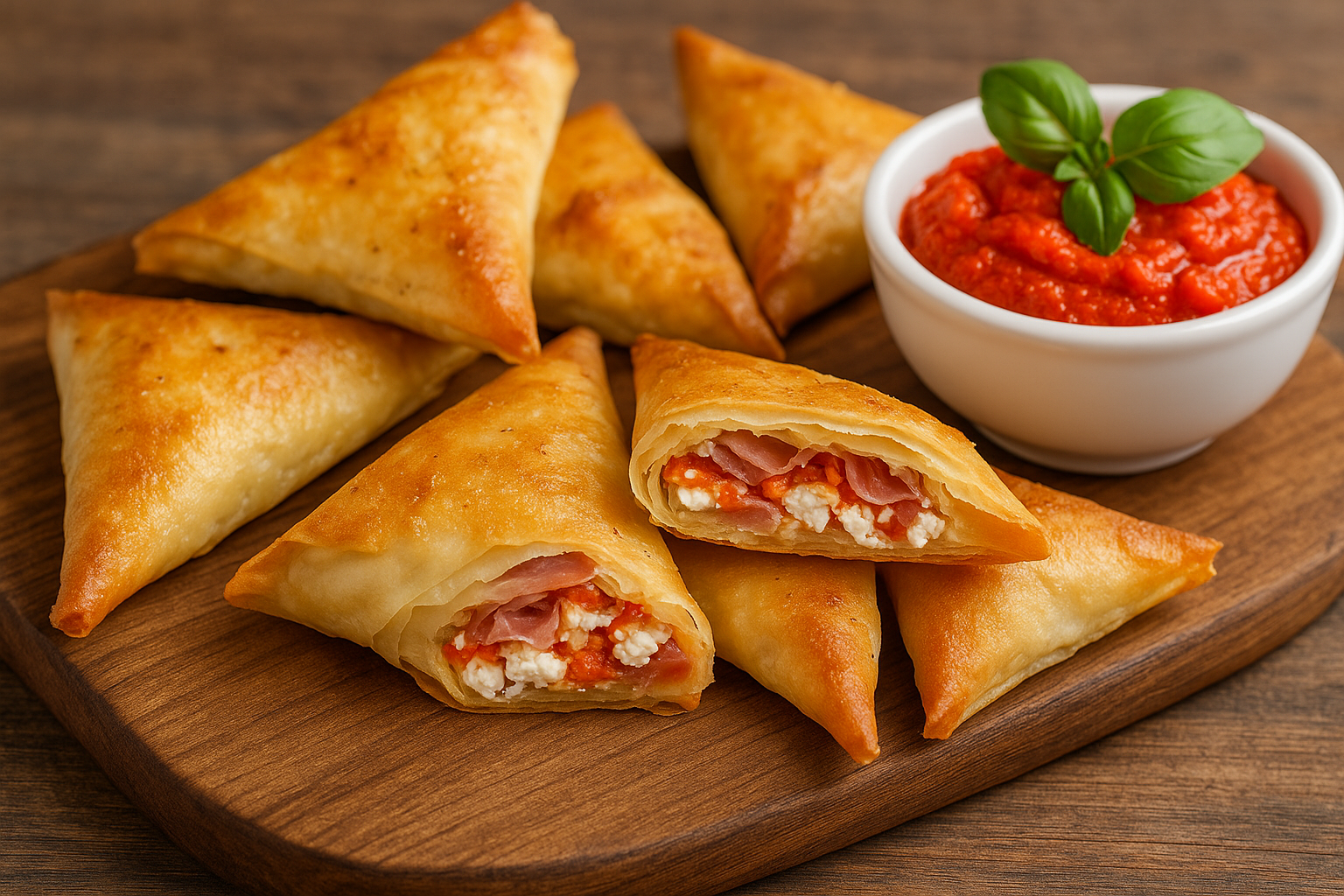 🥟 Hrskavi Trouglići sa Sirom, Ajvarom i Pršutom 🧀🌶️🥓