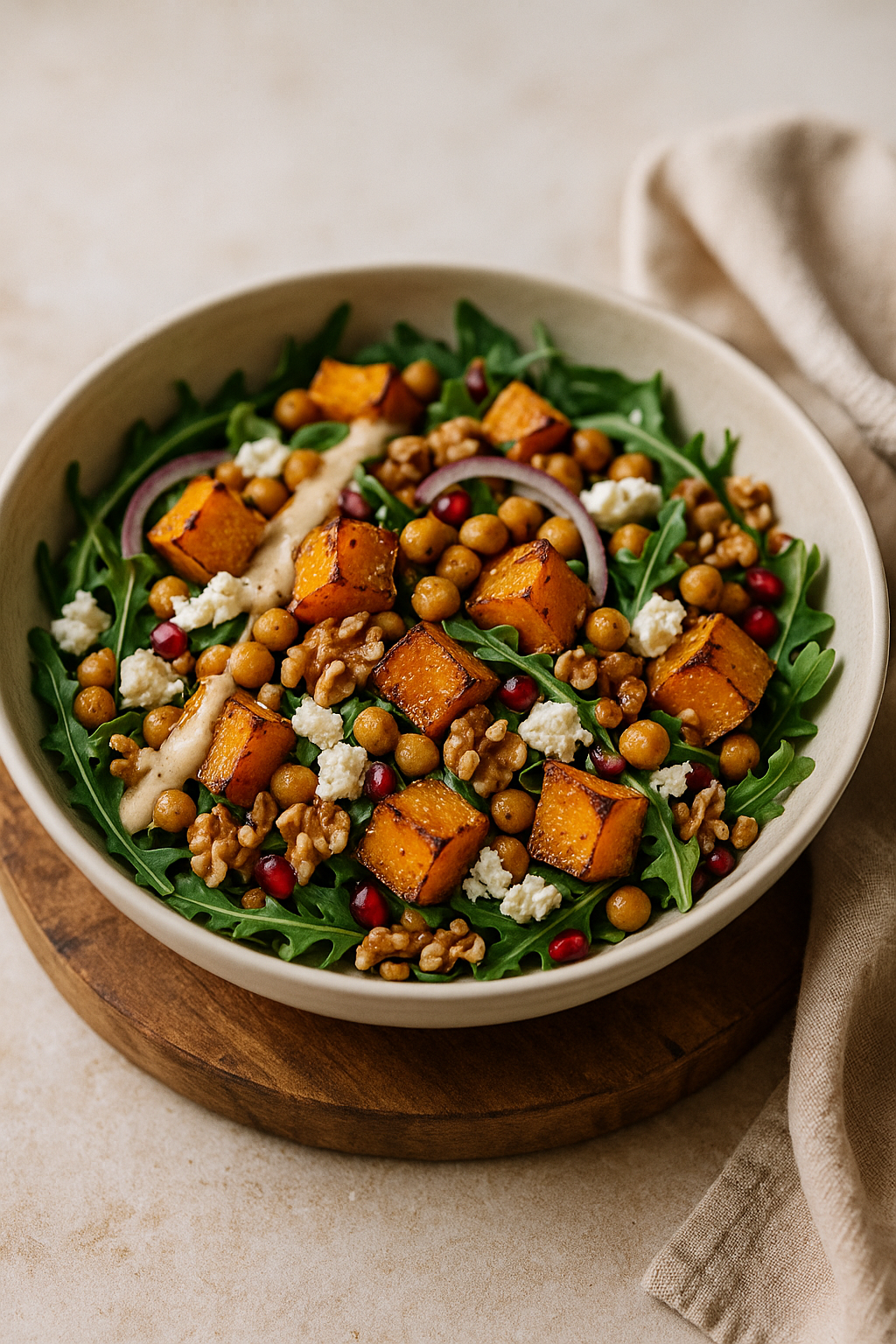 🥗🎃 Topla salata od pečene bundeve i leblebija (sa tahini–limun prelivom)