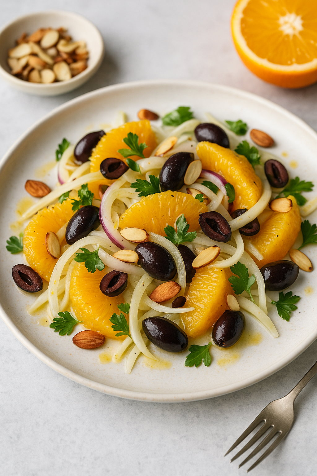 🥗🍊 Salata od narandže i komorača sa maslinama i bademom