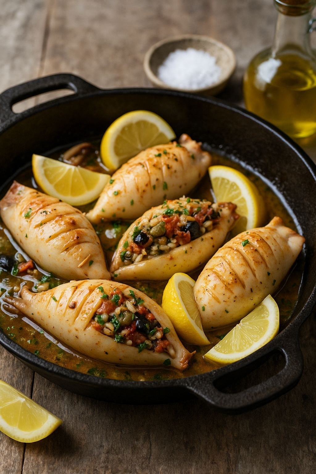 🦑🍋 Lignje punjene pirinčem i mediteranskim biljem (pečene u rerni)