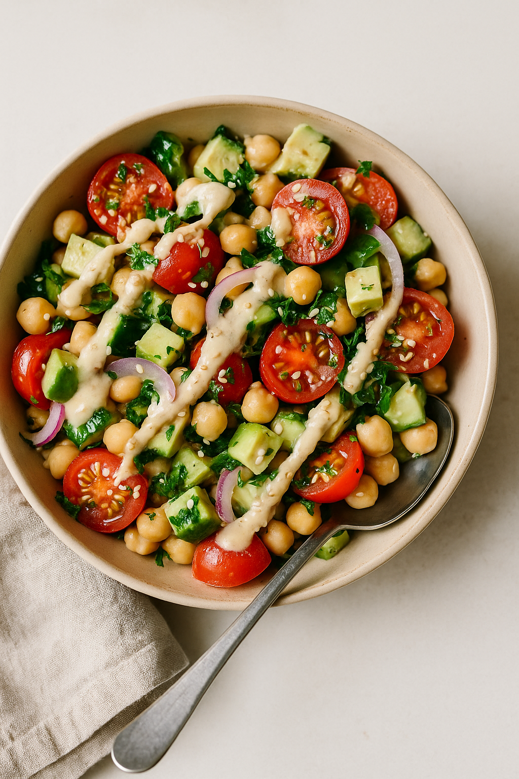🥑🍅 Salata od leblebija, avokada i paradajza (tahini–limun preliv)
