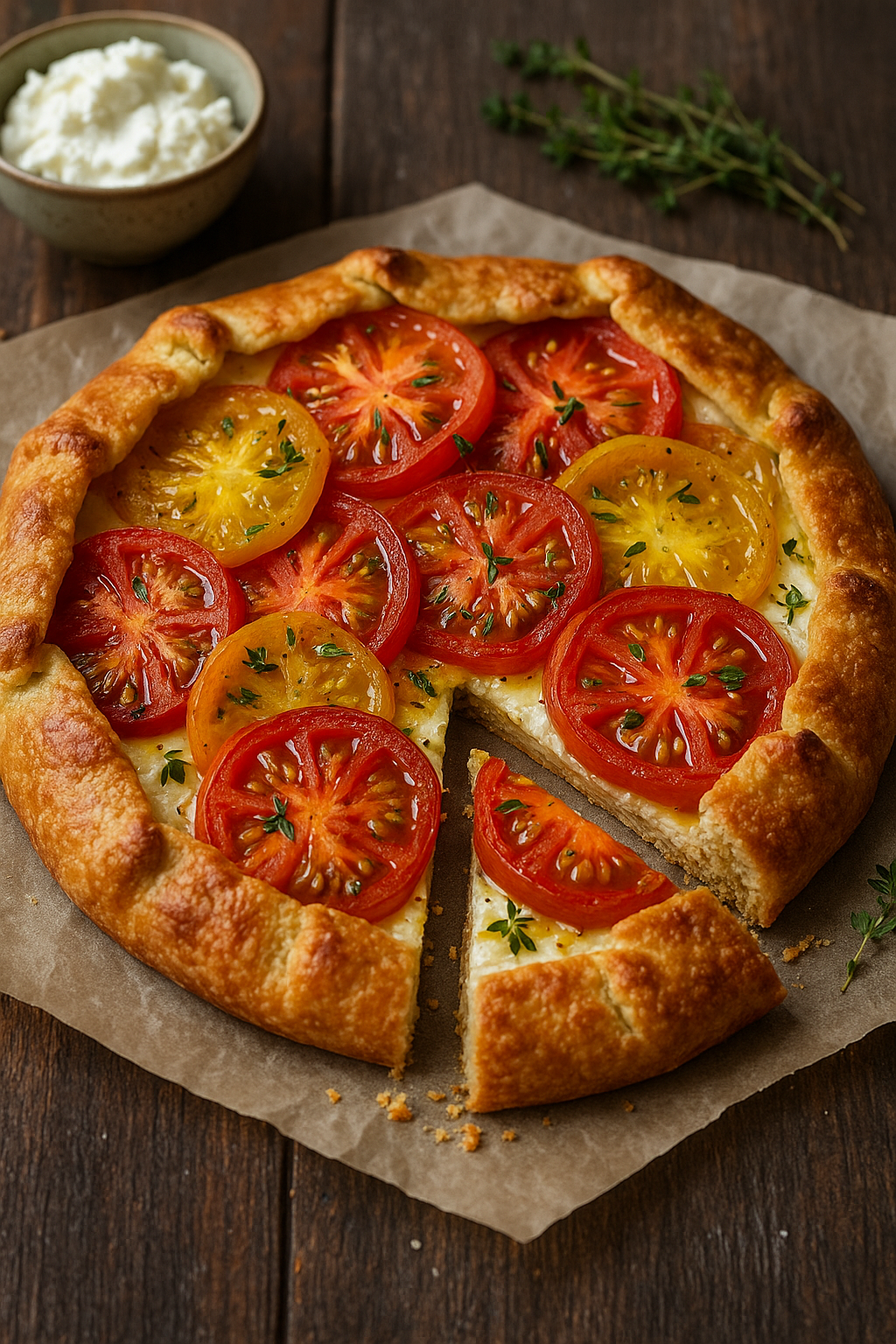 🍅🌿 Rustična galeta s paradajzom, rikotom i timijanom
